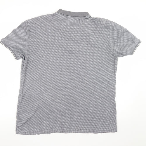 Next Mens Grey Geometric Short Sleeve Polo Shirt Size L Regular Fit