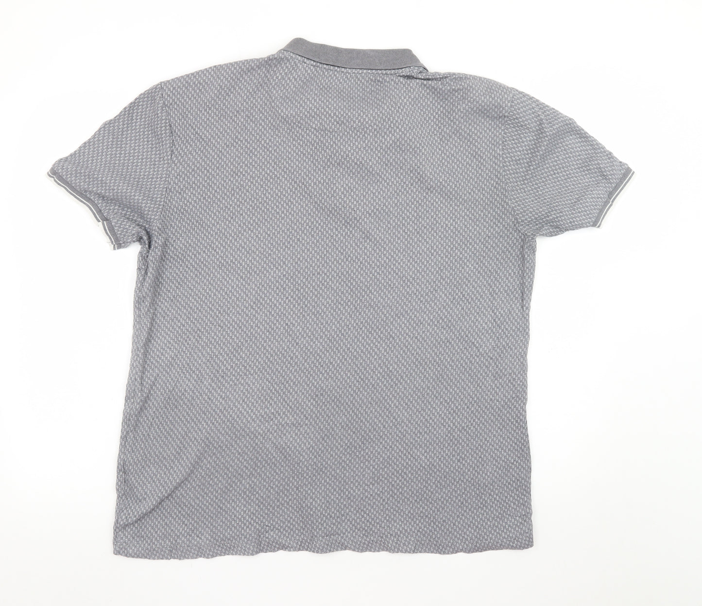 Next Mens Grey Geometric Short Sleeve Polo Shirt Size L Regular Fit