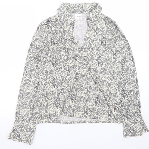 Next Women’s Grey Floral Ruffle Tunic Blouse UK 14 Long Sleeve