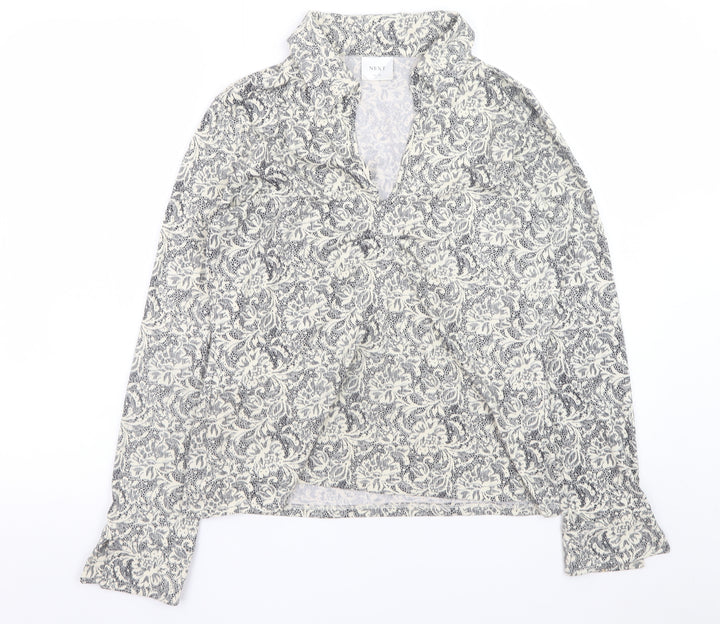 Next Women’s Grey Floral Ruffle Tunic Blouse UK 14 Long Sleeve