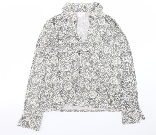 Next Women’s Grey Floral Ruffle Tunic Blouse UK 14 Long Sleeve