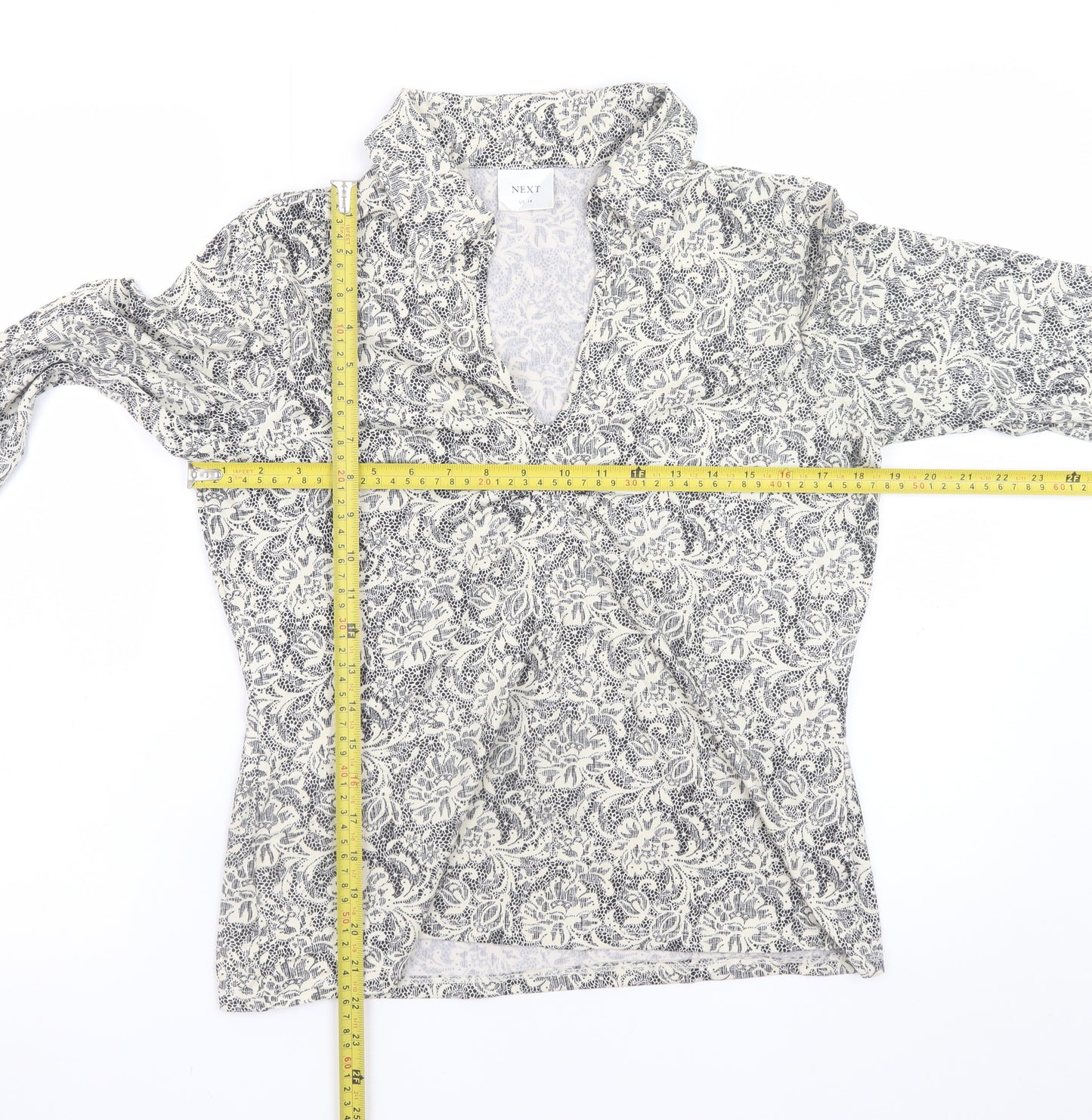 Next Women’s Grey Floral Ruffle Tunic Blouse UK 14 Long Sleeve