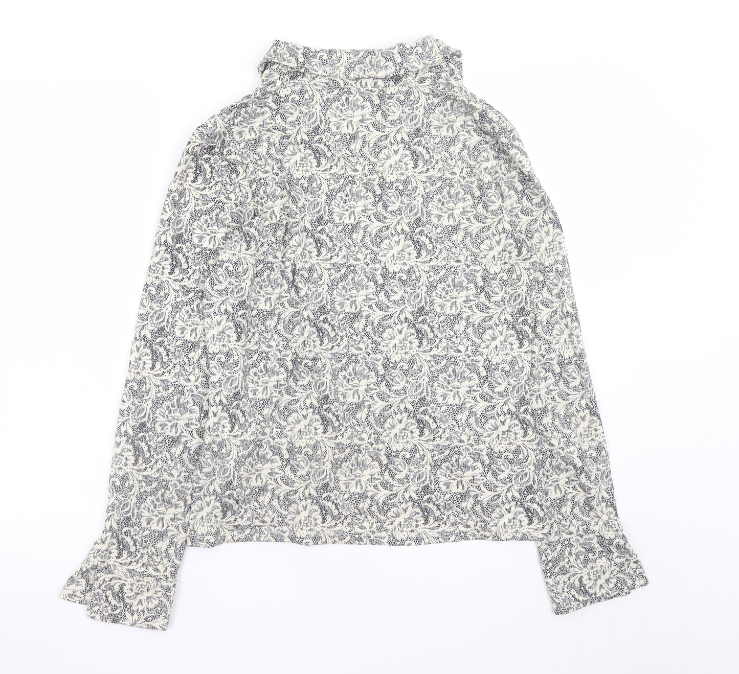Next Women’s Grey Floral Ruffle Tunic Blouse UK 14 Long Sleeve