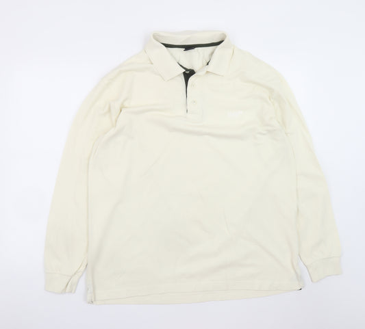 Cotton Traders Men's Ivory Long Sleeve Polo Shirt Size L 100% Cotton