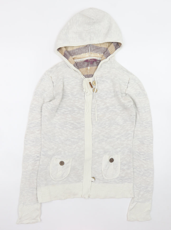 Fat Face Womens Beige Hooded Full Zip Sweatshirt Size 10 Cotton