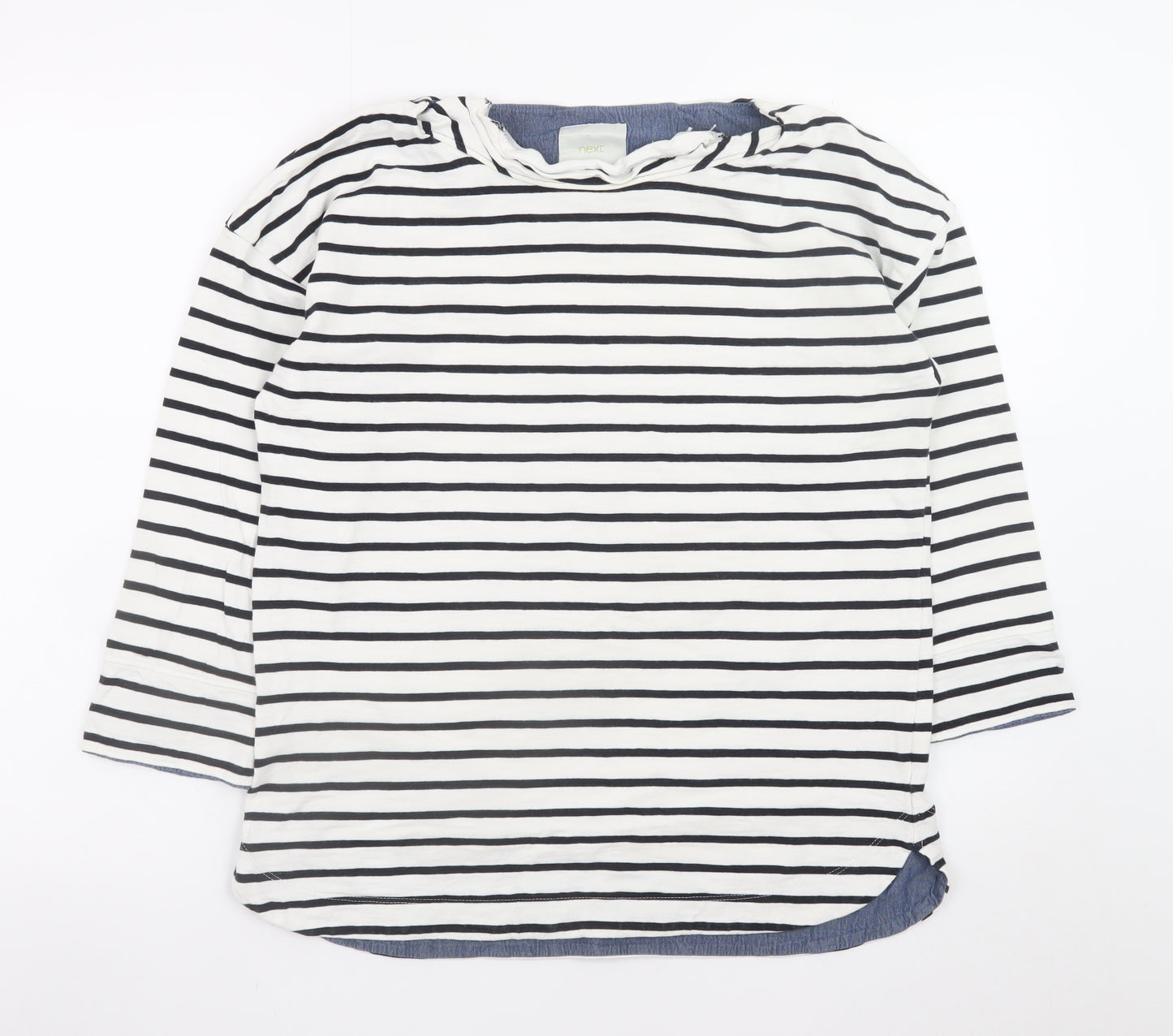 Next Women’s White Black Striped Cotton 3/4 Sleeve T-Shirt Size 10