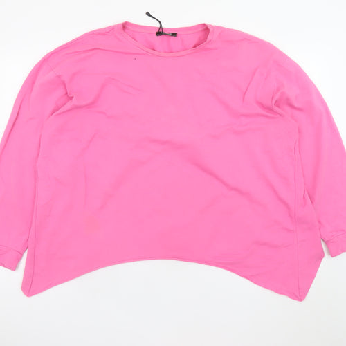 ZARA Trafaluc Women Pink Long Sleeve Cotton Basic T-Shirt L