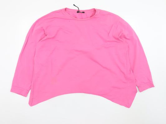 ZARA Trafaluc Women Pink Long Sleeve Cotton Basic T-Shirt L