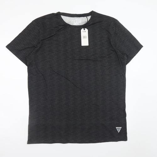 Fluid Men's Black Striped Cotton Crew Neck Short Sleeve T-Shirt 2XL