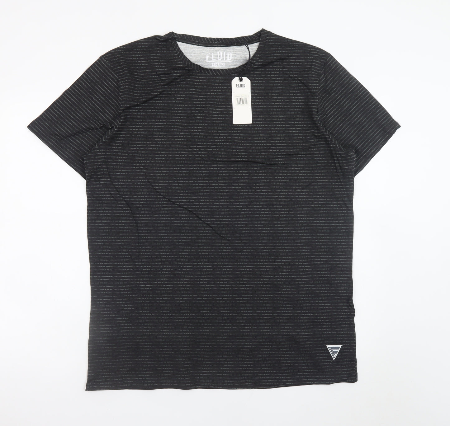 Fluid Men's Black Striped Cotton Crew Neck Short Sleeve T-Shirt 2XL