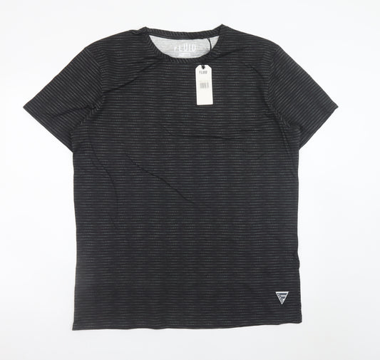 Fluid Men's Black Striped Cotton Crew Neck Short Sleeve T-Shirt 2XL