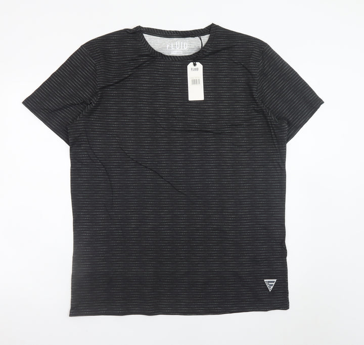 Fluid Men's Black Striped Cotton Crew Neck Short Sleeve T-Shirt 2XL