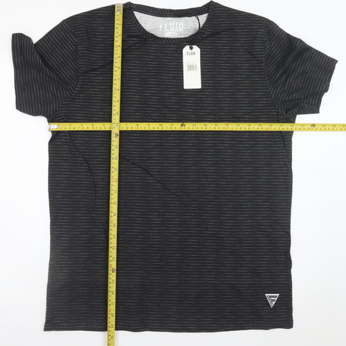 Fluid Men's Black Striped Cotton Crew Neck Short Sleeve T-Shirt 2XL