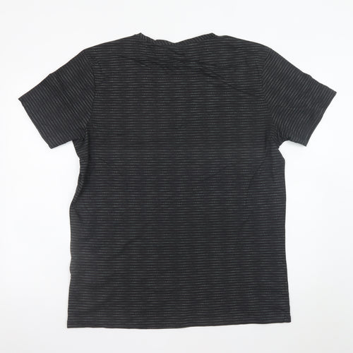 Fluid Men's Black Striped Cotton Crew Neck Short Sleeve T-Shirt 2XL