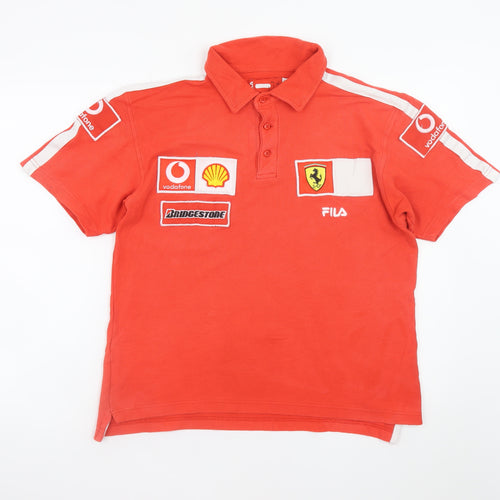 FILA Men's Red Ferrari Scuderia Polo Shirt Size S Racing Logo Cotton