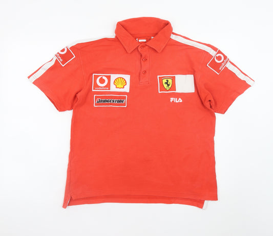 FILA Men's Red Ferrari Scuderia Polo Shirt Size S Racing Logo Cotton