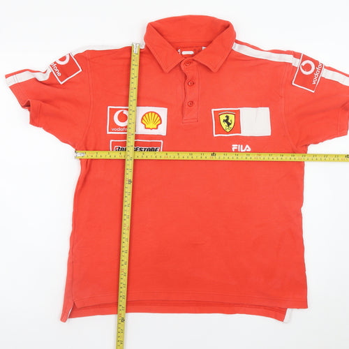 FILA Men's Red Ferrari Scuderia Polo Shirt Size S Racing Logo Cotton