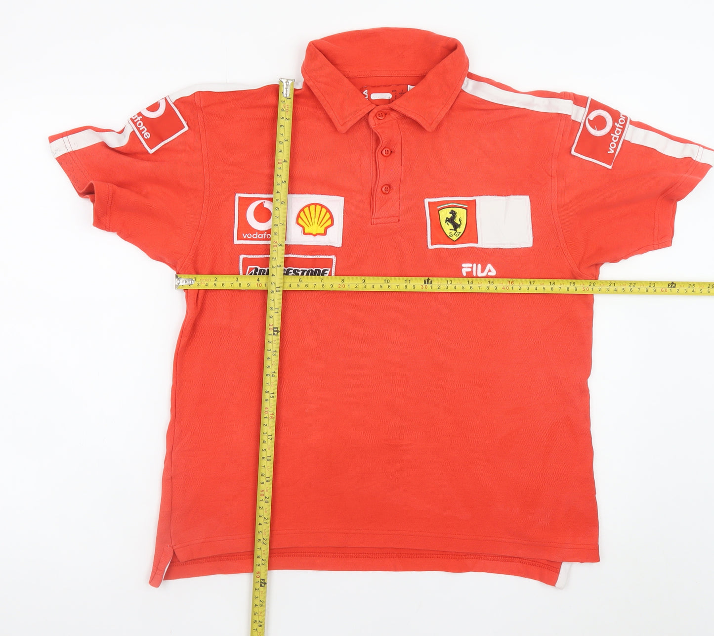 FILA Men's Red Ferrari Scuderia Polo Shirt Size S Racing Logo Cotton
