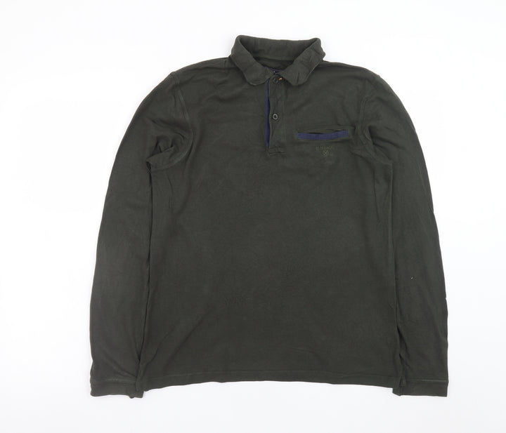 Barbour Men's Green Long Sleeve Cotton Polo Shirt Size S