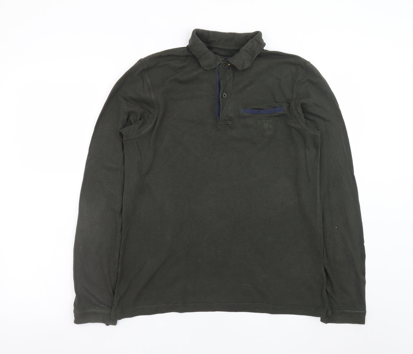 Barbour Men's Green Long Sleeve Cotton Polo Shirt Size S