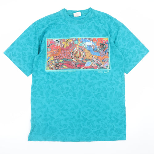 Bulurru Designs Womens Blue Aboriginal Art Cotton T-Shirt XL