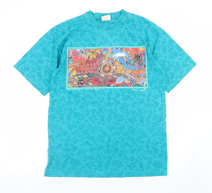 Bulurru Designs Womens Blue Aboriginal Art Cotton T-Shirt XL