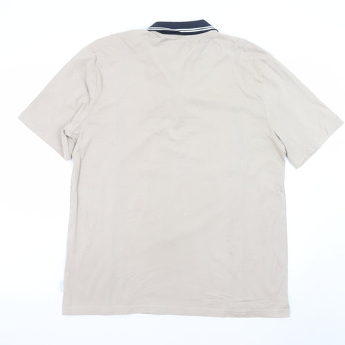 Easy Mens Beige and Navy Houndstooth Polo T-Shirt Size L Cotton Retro