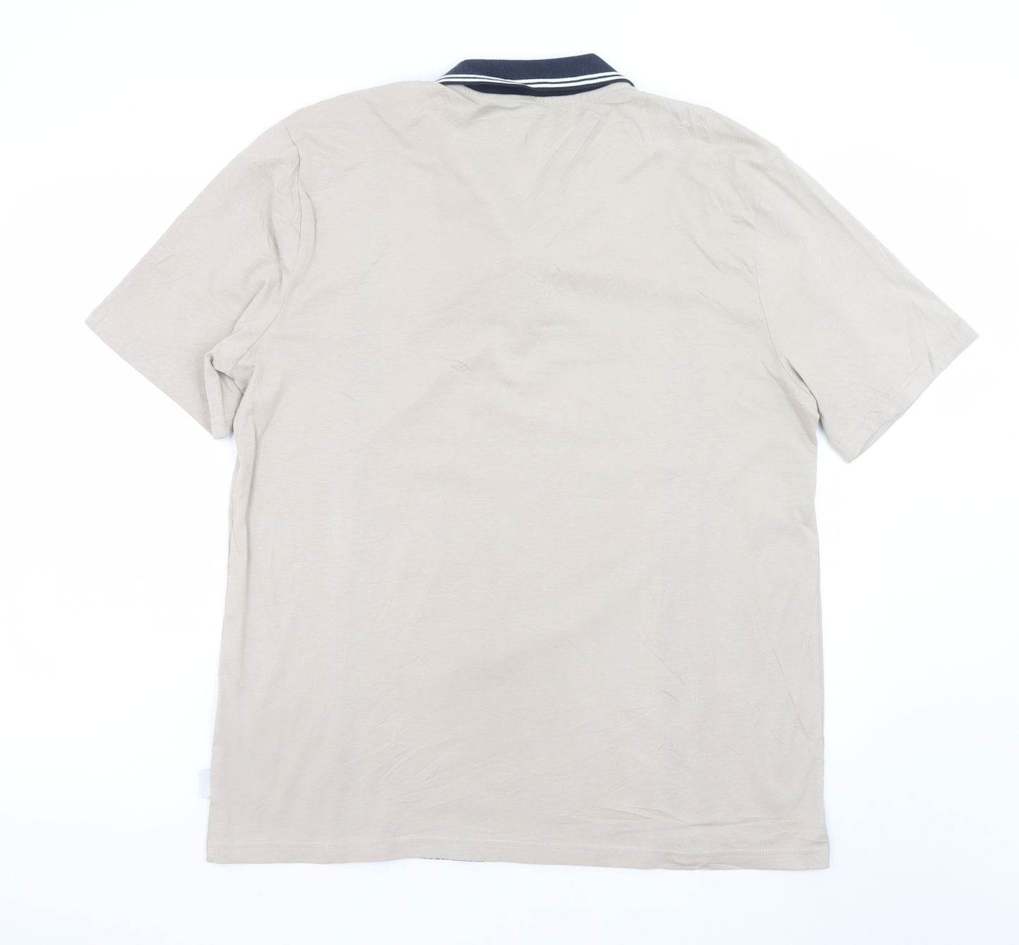 Easy Mens Beige and Navy Houndstooth Polo T-Shirt Size L Cotton Retro