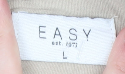 Easy Mens Beige and Navy Houndstooth Polo T-Shirt Size L Cotton Retro
