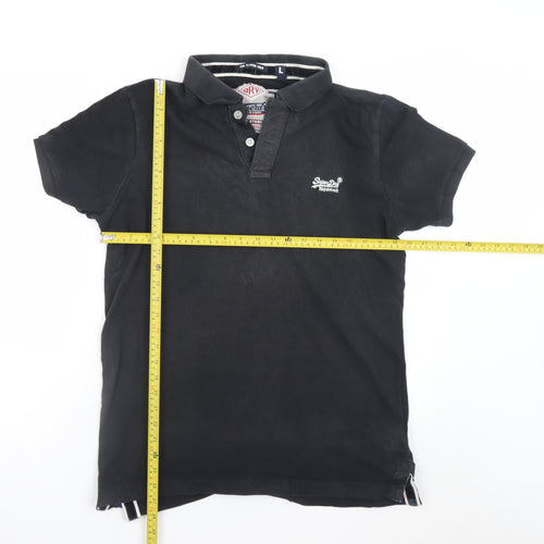 Superdry Men’s Black Cotton Polo Shirt Size L Classic Fit