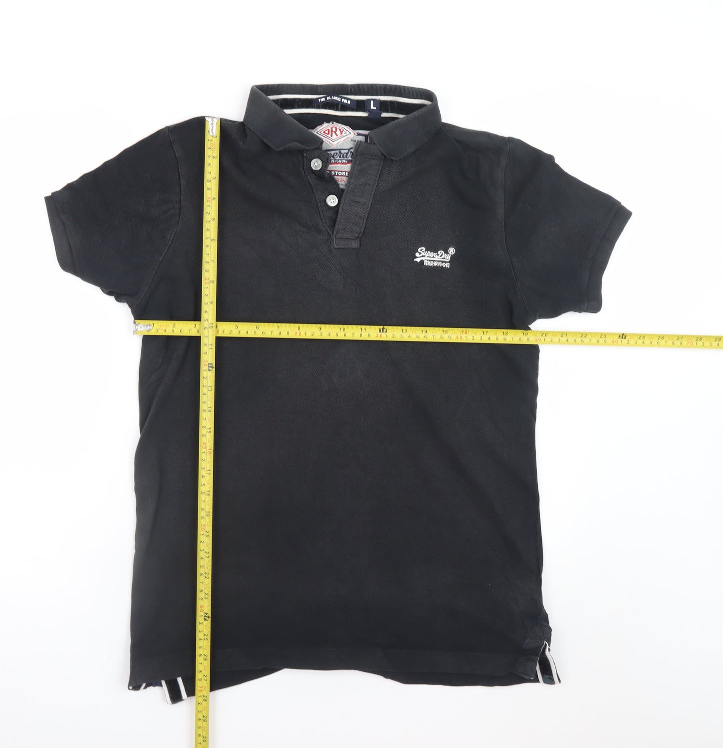 Superdry Men’s Black Cotton Polo Shirt Size L Classic Fit