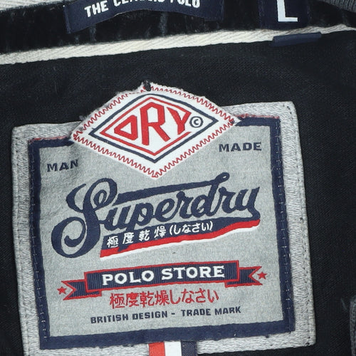 Superdry Men’s Black Cotton Polo Shirt Size L Classic Fit