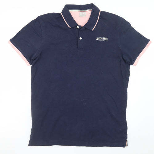 Jack & Jones Originals Men's Navy Polo Shirt M Cotton Classic Fit