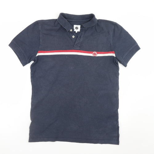 Pretty Green Men's Navy Blue Short Sleeve Cotton Polo Shirt Size S