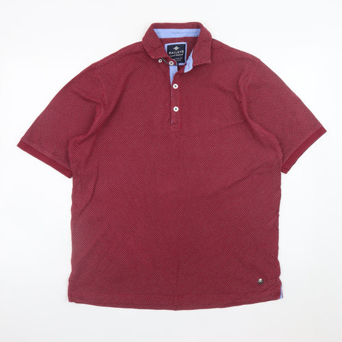 Baileys Men’s Red Polka Dot Cotton Short Sleeve Polo Shirt Size L