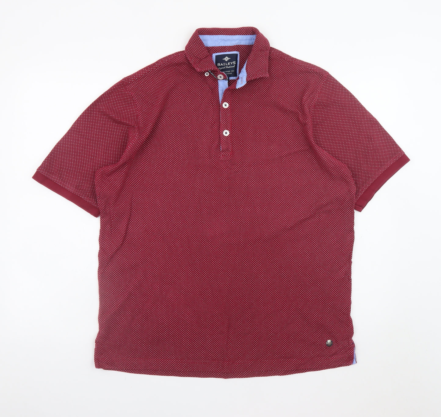 Baileys Men’s Red Polka Dot Cotton Short Sleeve Polo Shirt Size L