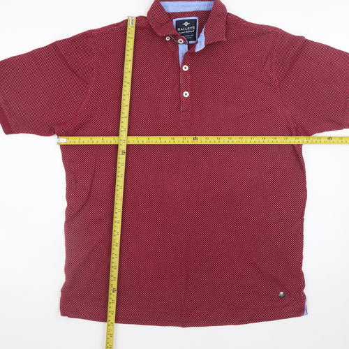 Baileys Men’s Red Polka Dot Cotton Short Sleeve Polo Shirt Size L