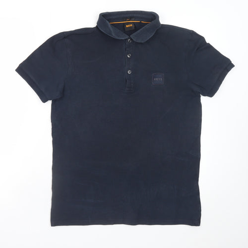 BOSS Men's Blue Regular Fit Cotton Polo Shirt Size M