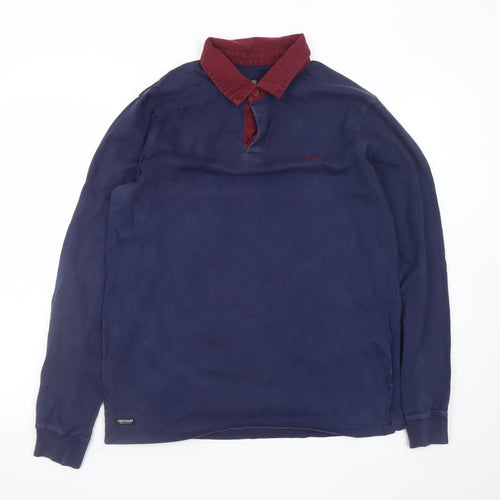 Threadbare Men's Blue Long Sleeve Cotton Polo Shirt Size L
