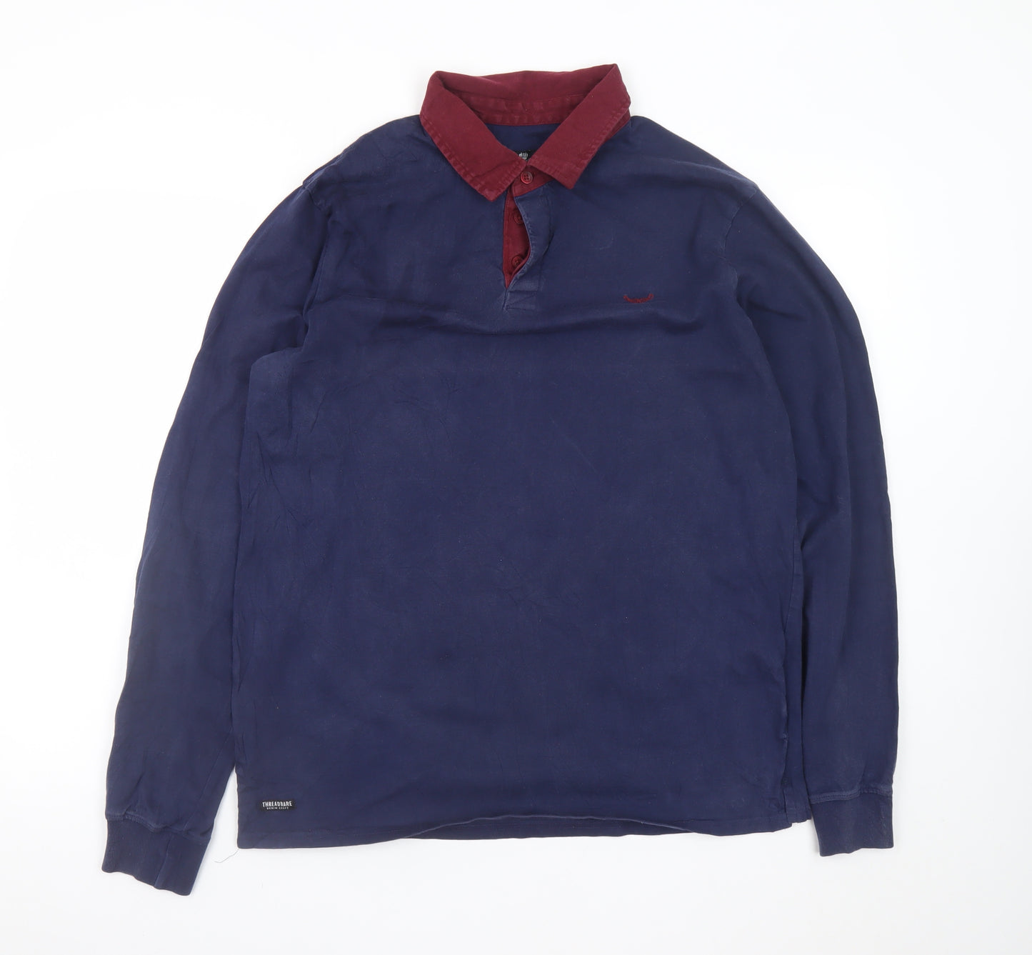 Threadbare Men's Blue Long Sleeve Cotton Polo Shirt Size L