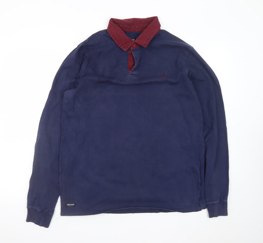 Threadbare Men's Blue Long Sleeve Cotton Polo Shirt Size L