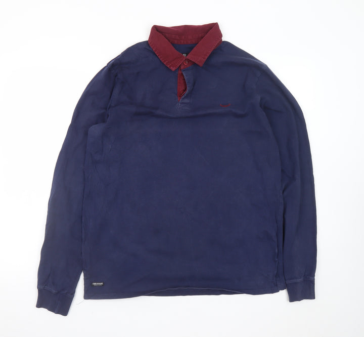 Threadbare Men's Blue Long Sleeve Cotton Polo Shirt Size L