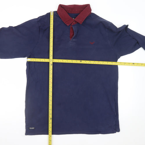 Threadbare Men's Blue Long Sleeve Cotton Polo Shirt Size L