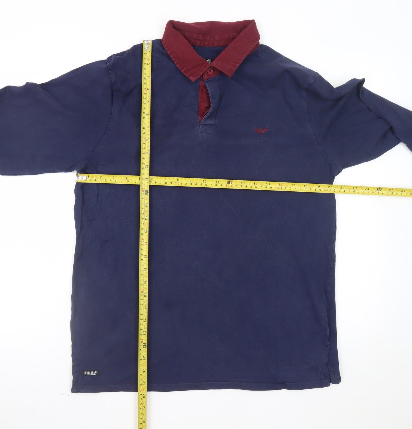 Threadbare Men's Blue Long Sleeve Cotton Polo Shirt Size L