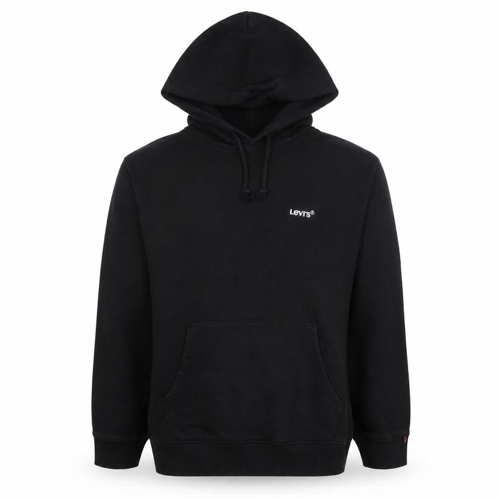 Front view of Levi's Men's Black Relaxed Pullover Hoodie, size S