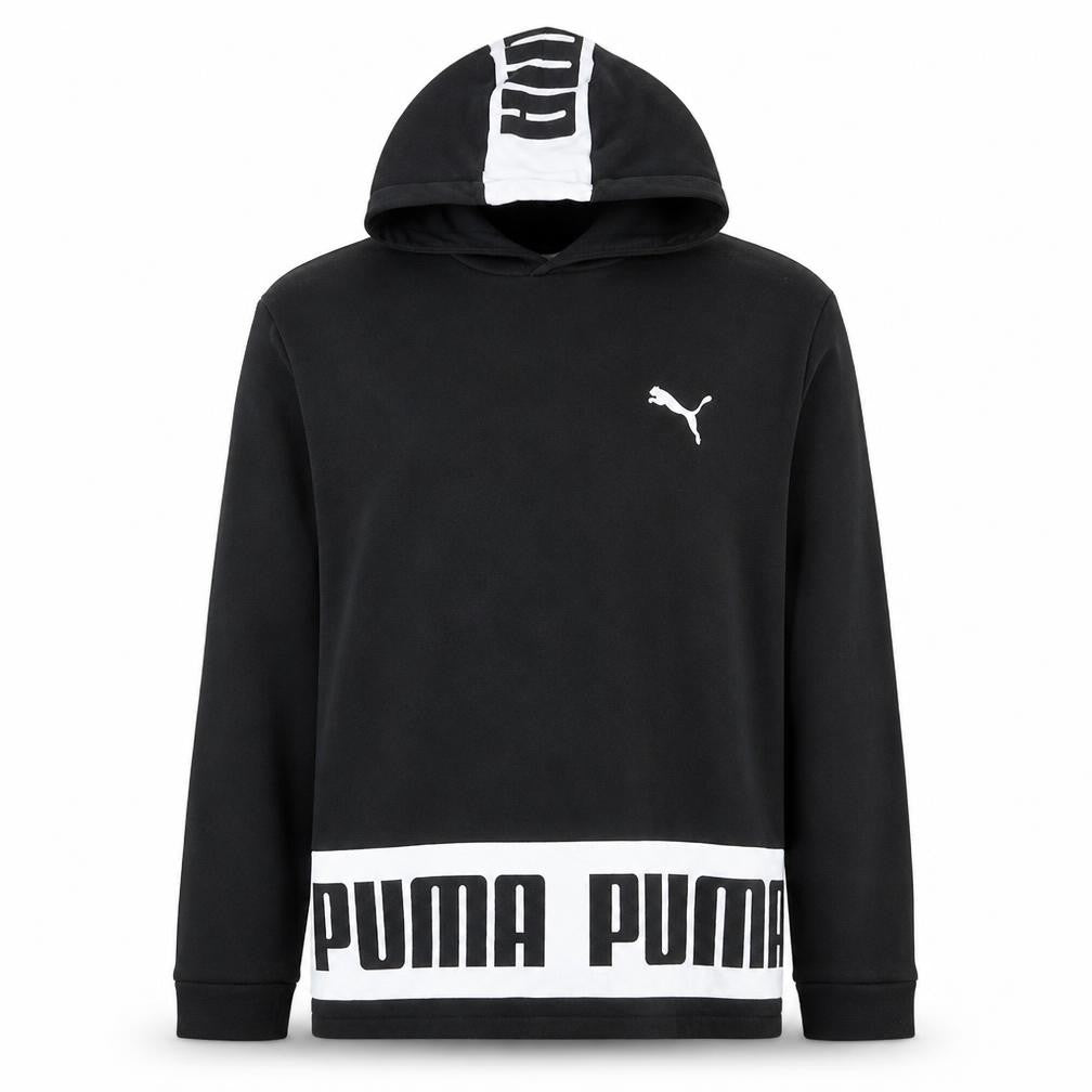 Front view of Puma Men's Black L Pullover Hoodie Sports Logo Lightweight