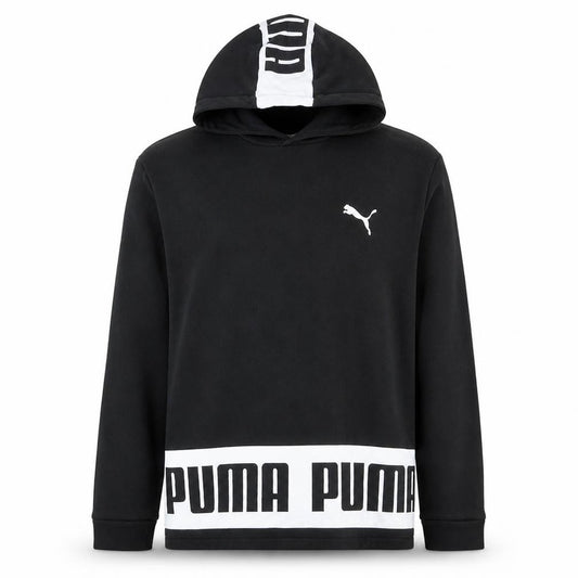 Front view of Puma Men's Black L Pullover Hoodie Sports Logo Lightweight