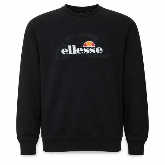 Front view of Ellesse Men's Black Crew Neck Embroidered Sweatshirt, size S