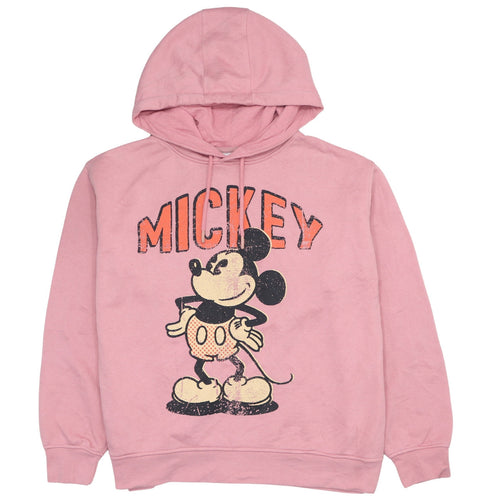 Disney Women Pink Mickey Hoodie Medium Cotton Pullover Sweatshirt