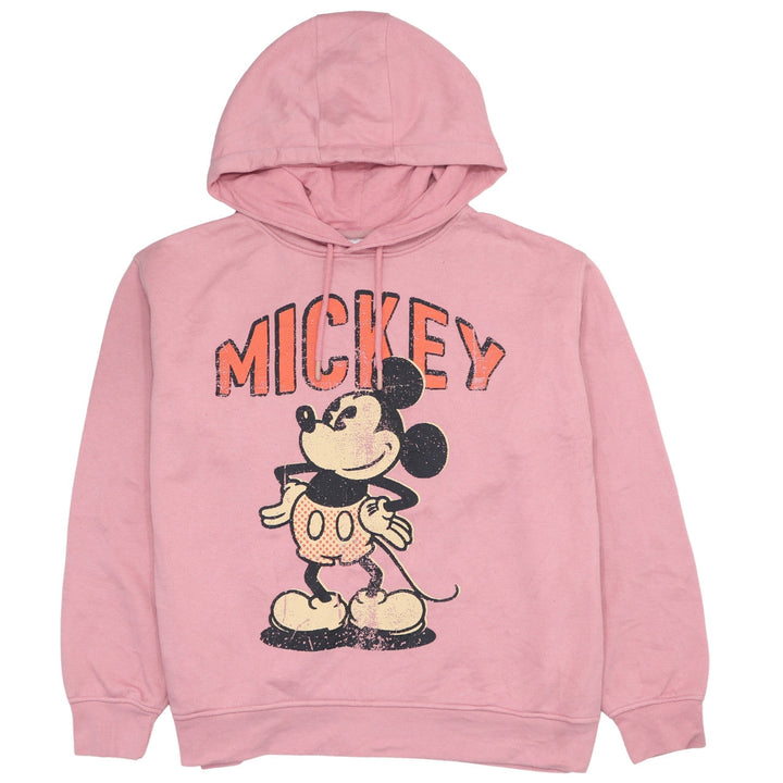 Disney Women Pink Mickey Hoodie Medium Cotton Pullover Sweatshirt